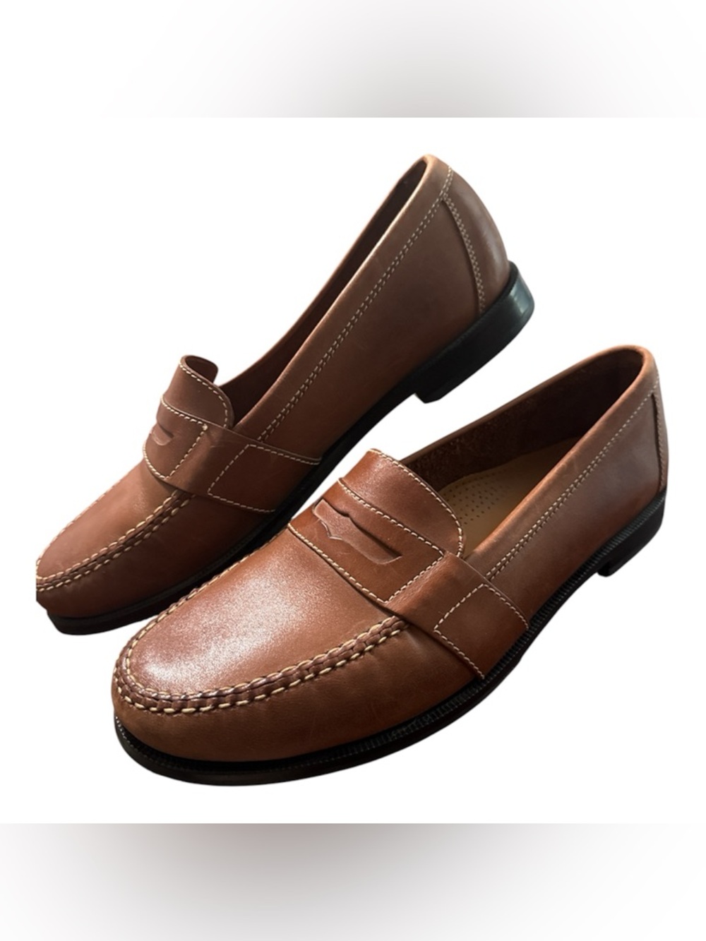 Cole Haan Leather Penny Loafers Brown Men’s 13W Comfort Slip On Moc Stitch Shoes